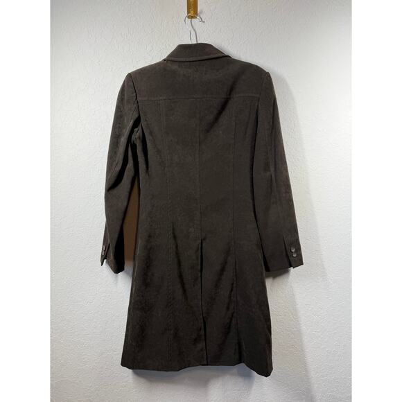 Women's VIntage Faux Suede Brown Long Button Front Coat Size 6 - Picture 7 of 8